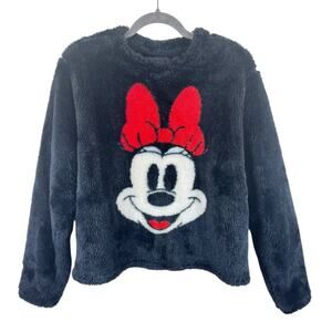 Forever 21 Disney Minnie Mouse Black Plush Fleece Pajama Top Pullover Size M